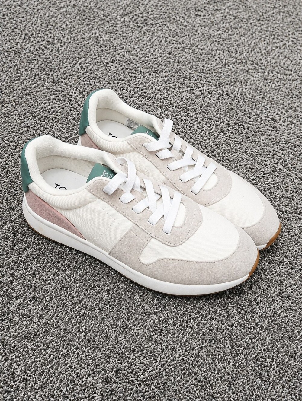 TOMS Cream Sneakers with Pink and Sage Accents - Picture 3 of 4